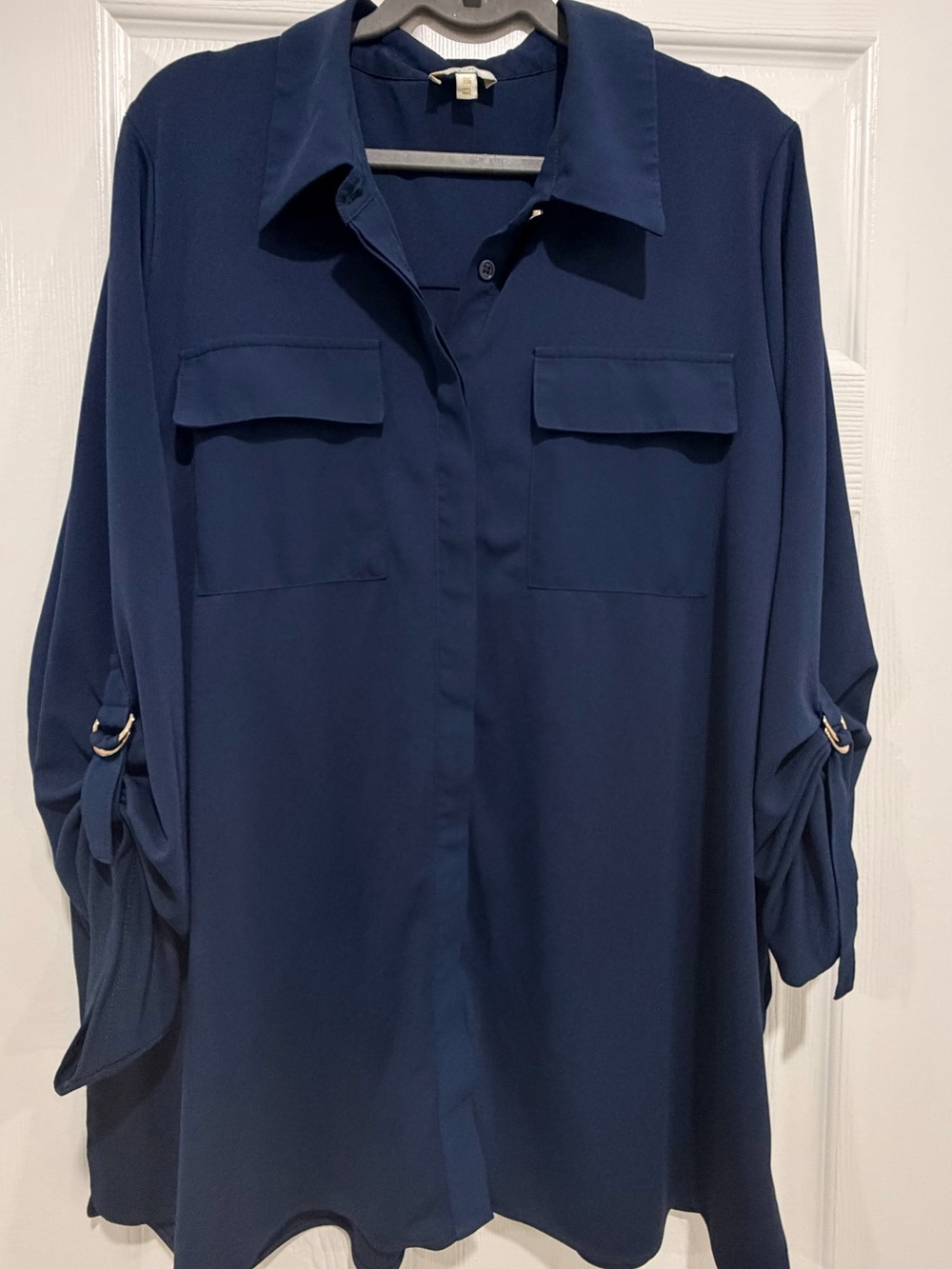 Laura Women’s Navy Button-Front Utility Blouse